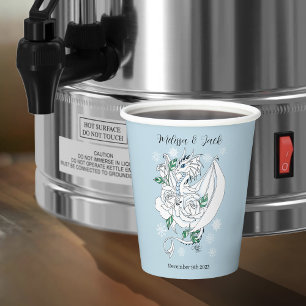 White Winter Dragon Snowflakes Blue Wedding Pappbecher