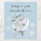 White Winter Dragon Snowflakes Blue Weinetikett (Einzelnes Label)