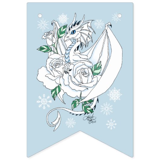 White Winter Dragon Snowflakes Blue Wimpelkette (Erste Fahne)