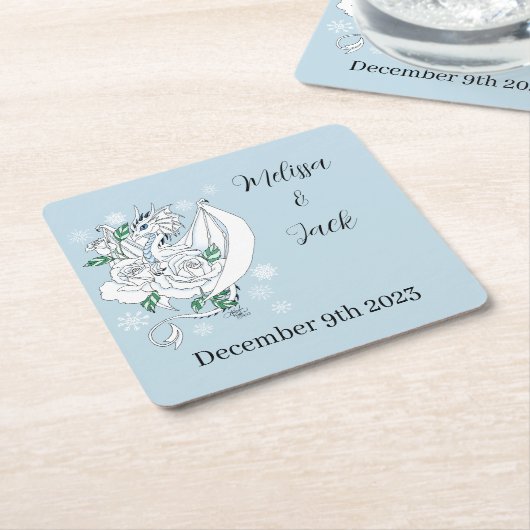 White Winter Dragon Wedding Rechteckiger Pappuntersetzer (angewinkelt)