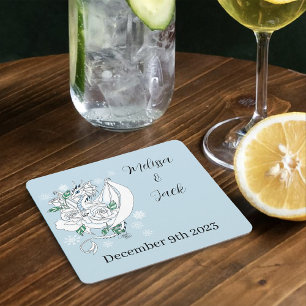 White Winter Dragon Wedding Rechteckiger Pappuntersetzer