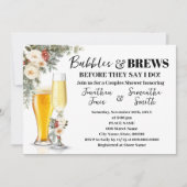 White Winter Floral Bubbles & Brews Bridal Shower Einladung (Vorderseite)