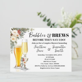 White Winter Floral Bubbles & Brews Bridal Shower Einladung