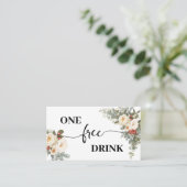 White Winter Floral Free Drink Wedding Ticket Card (Stehend Vorderseite)