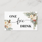 White Winter Floral Free Drink Wedding Ticket Card (Vorderseite)