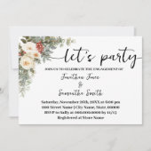 White Winter Floral Let's Party Engagement Einladung (Vorderseite)