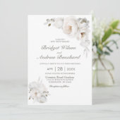 White Winter Floral Wedding Einladung (Stehend Vorderseite)