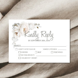 White Winter Floral Wedding RSVP Karte