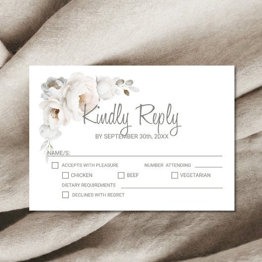 White Winter Floral Wedding RSVP Karte