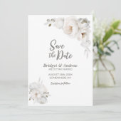 White Winter Floral Wedding Save The Date (Stehend Vorderseite)
