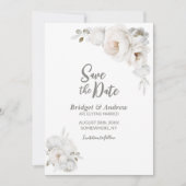 White Winter Floral Wedding Save The Date (Vorderseite)