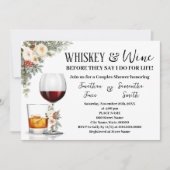 White Winter Floral Whiskey & Wine Couples Shower Einladung (Vorderseite)
