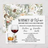 White Winter Floral Whiskey & Wine Couples Shower Einladung (Vorne/Hinten)