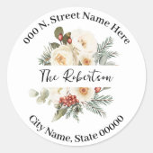 White Winter Flowers Return Address Runder Aufkleber (Vorderseite)