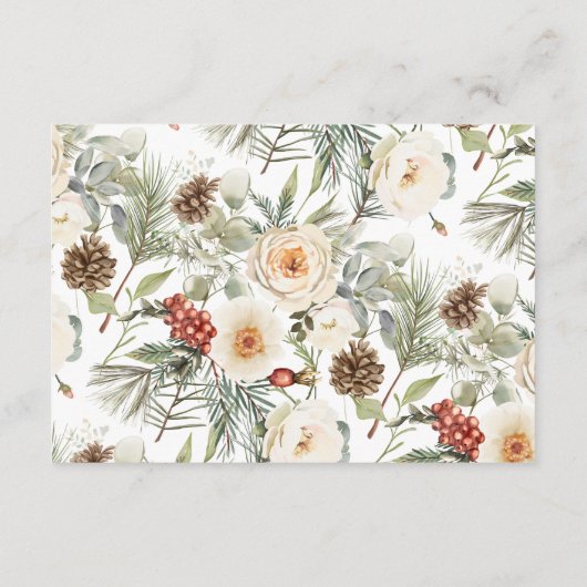 White Winter Flowers Wedding Details Insert Card (Rückseite)