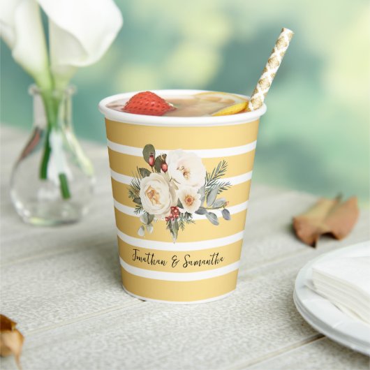 White Winter Flowers Wedding Paper Cups Pappbecher (In Situ)