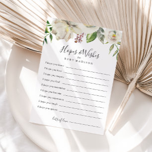 White Winter Peony Baby Shower Hopwers & Wish Card Postkarte