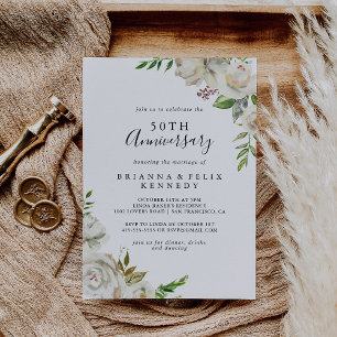 White Winter Peony Floral 50. Hochzeitstag Einladung