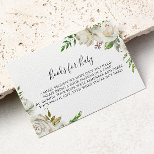 White Winter Peony Floral Baby Dusche Buchanfrage Begleitkarte