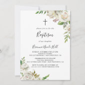 White Winter Peony Floral Baptisse Einladung (Vorderseite)