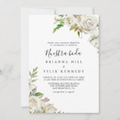 White Winter Peony Floral Nuestra Boda Wedding Einladung (Vorderseite)