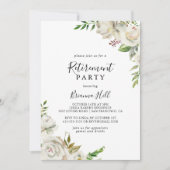 White Winter Peony Floral Retirement Party Einladung (Vorderseite)