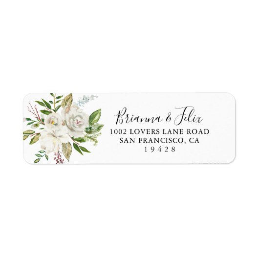 White Winter Peony Floral Rücksendeadresse (Vorne)