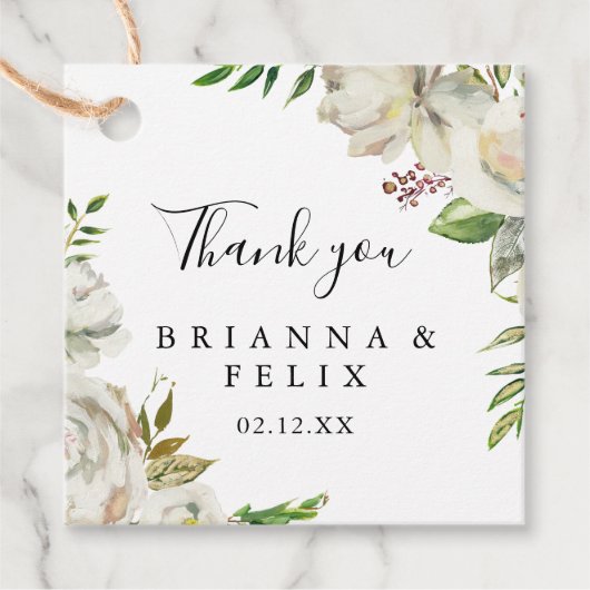 White Winter Peony Floral Wedding Geschenkanhänger (Vorderseite)