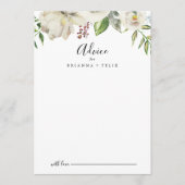 White Winter Peony Floral Wedding Hinweiskarte (Vorderseite)
