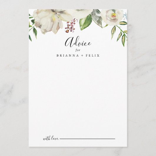 White Winter Peony Floral Wedding Hinweiskarte (Vorderseite)