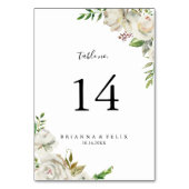 White Winter Peony Floral Wedding Tischnummer (Rückseite)