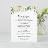White Winter Peony Wedding Kissing Menu Game Card (Stehend Vorderseite)
