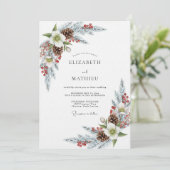 White Winter Pine Bloom Wedding Einladung (Stehend Vorderseite)