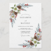 White Winter Pine Bloom Wedding Einladung (Vorderseite)