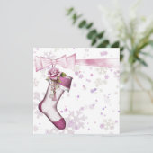 White Winter Pink Snowflake Babydusche Einladung (Stehend Vorderseite)
