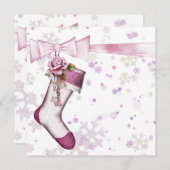 White Winter Pink Snowflakes Baby Dusche Einladung (Vorne/Hinten)