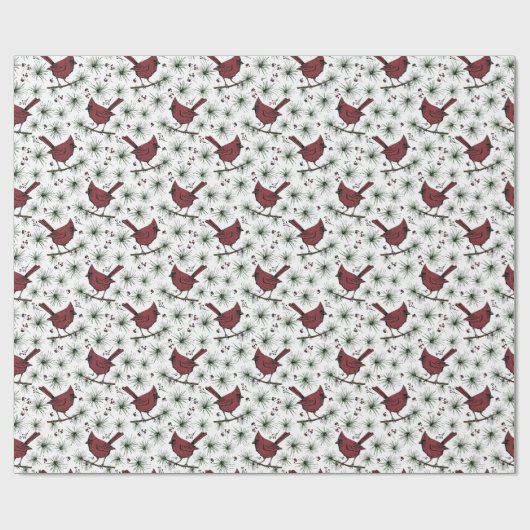 White Winter Red Kardinal Pattern Geschenkpapier (Flach)