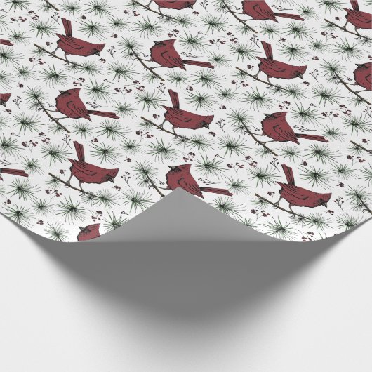 White Winter Red Kardinal Pattern Geschenkpapier (Ecke)