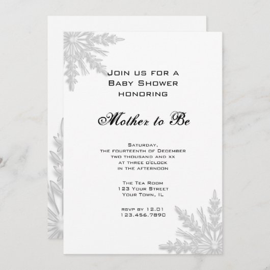 White Winter Snowflake Babydusche Einladung (Vorne/Hinten)