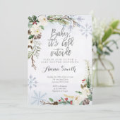 White Winter Weihnachtsschneeflocken Babydusche Einladung (Stehend Vorderseite)