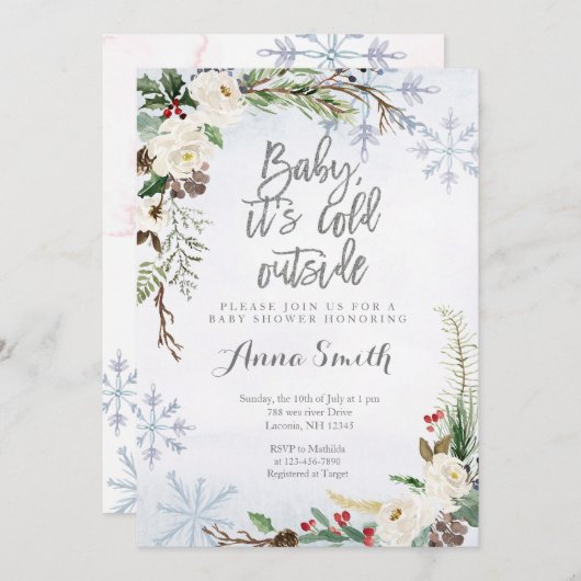 White Winter Weihnachtsschneeflocken Babydusche Einladung (Vorne/Hinten)