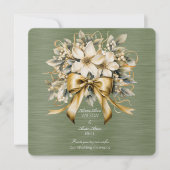 White Winterberry Green Leaf Gold Ribbon Einladung (Vorderseite)
