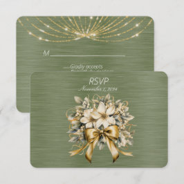 White Winterberry Green Leaf Gold Ribbon RSVP Karte
