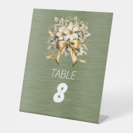 White Winterberry Green Leaf Gold Ribbon Sockelschild