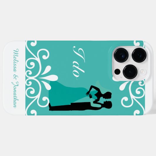 White Wirbel Bride Groom Aquamarin Elegante Hochze Case-Mate iPhone Hülle (Rückseite (Horizontal))