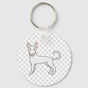 White Wire Haired Ibizan Hound Cartoon Dog & Paws Schlüsselanhänger