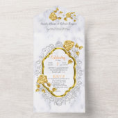 White with Gold lace and Roses All In One Einladung (Innen Boden)