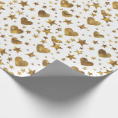 White With Gold Sparkle Hearts Geschenkpapier (Ecke)