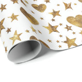 White With Gold Sparkle Hearts Geschenkpapier (Rolleneckpunkt)