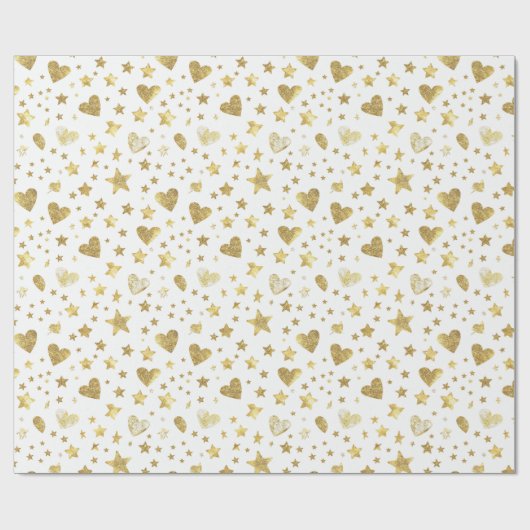 White With Gold Sparkle Hearts Geschenkpapier (Flach)